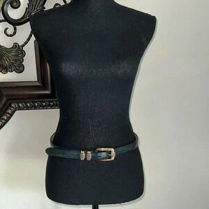 Brighton Women’s Black Reptile Embossed Belt with Gold Silver Tone Buckle 34